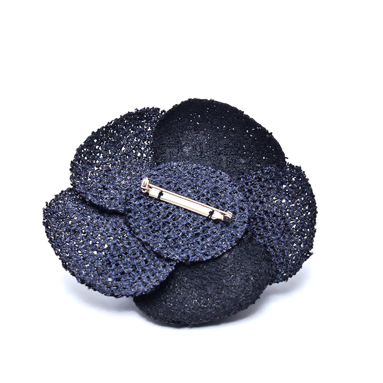 Chanel - Navy Tweed CC Camellia Brooch